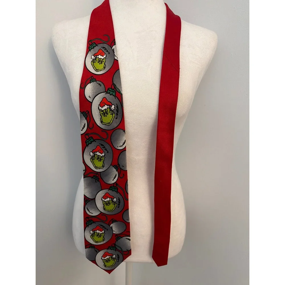 Dr Seuss The Grinch Christmas Ornament Red Necktie Mens Holiday Tie RN88147